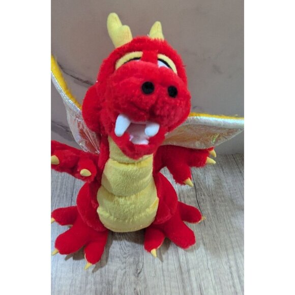 Vintage  Toy  Works Red Yellow Plush Dragon Toy Gold Wings 12  Stuffed Animal - Picture 3 of 10